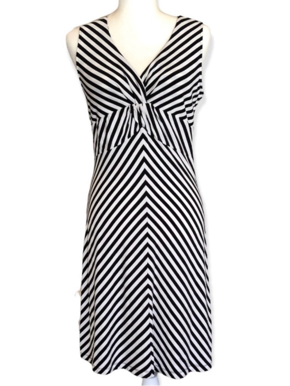 Peter Nygard Black and White Striped Midi Dress NWOT